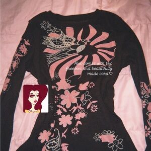 Black and Pink Floral Long Sleeve Top